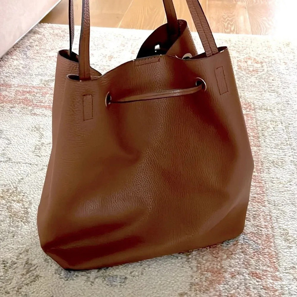 Women’s Target Tote Shoulder Bag Brown Leather Big Hobo Drawstring Large Bucket - Picture 4 of 8